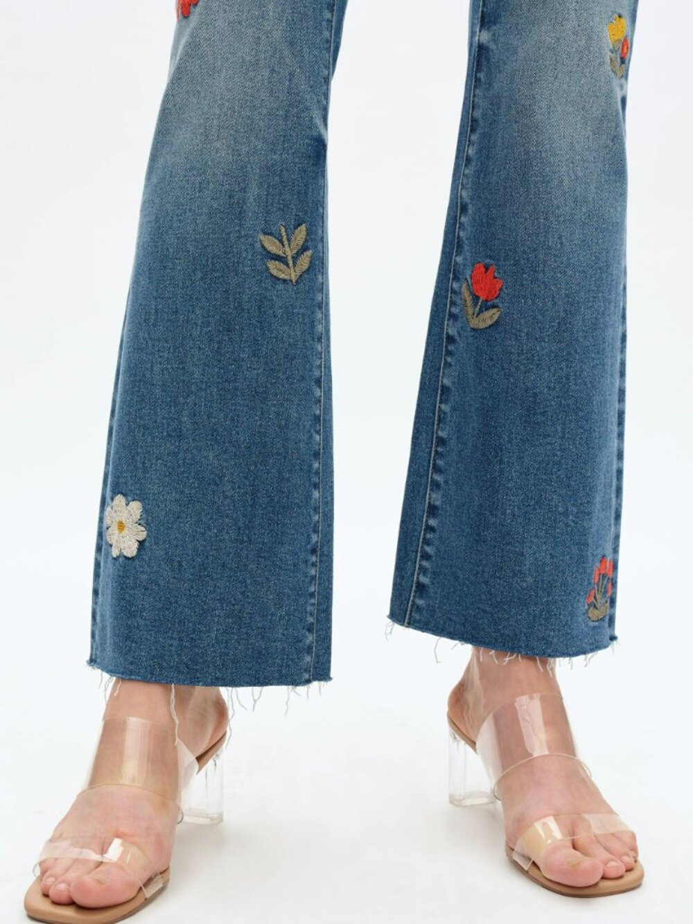 NWT Bayeas Flora Flower Child Mid Rise Embroidered Flare Jeans - Picture 6 of 9